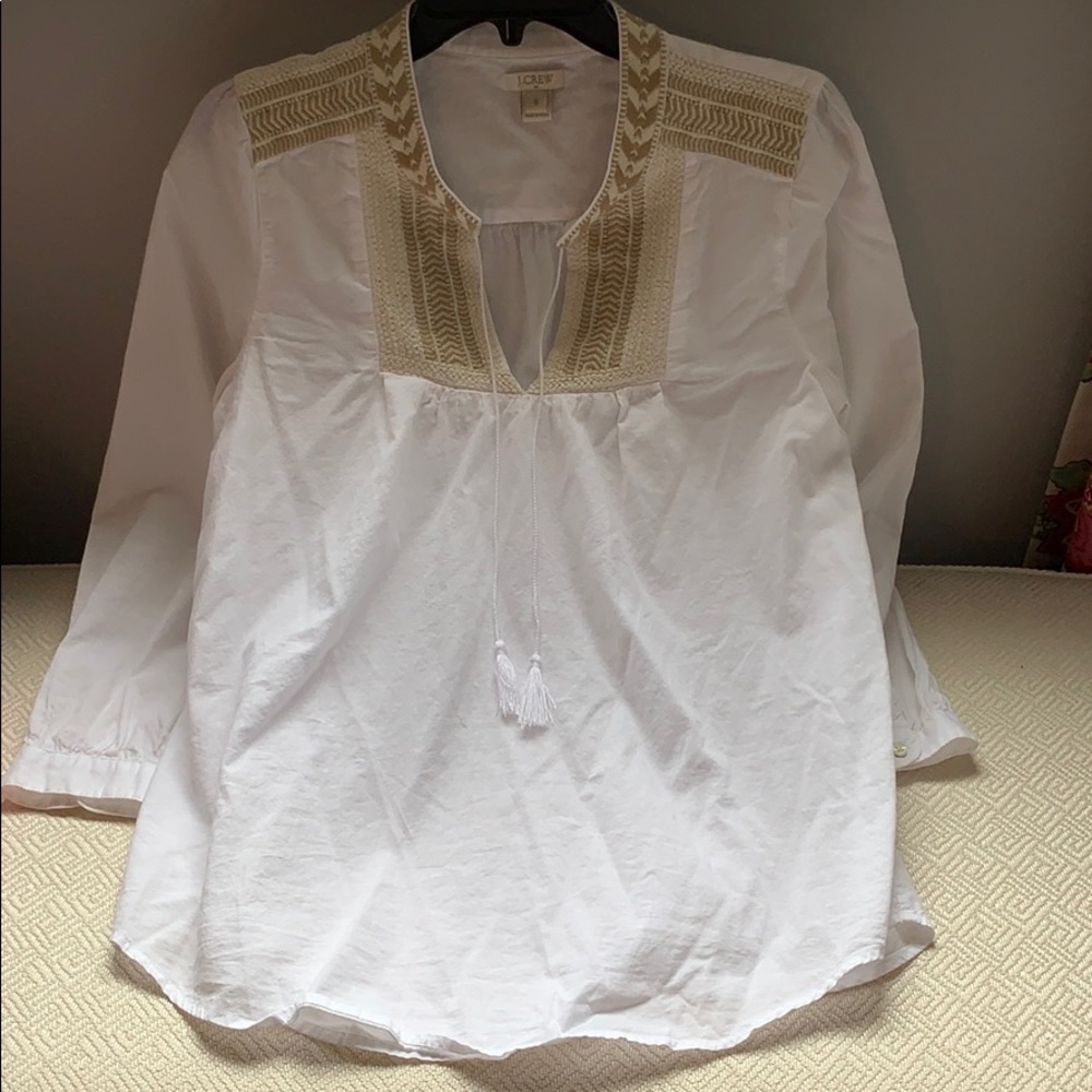 J Crew White 3/4 length cotton shirt